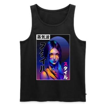 Japanisches Vaporwellen -Ästhetikmädchen Tokyo Str - Männer Premium Bio Tank Top - Schwarz - Vorne - AI Model Male 178 light (178cm)