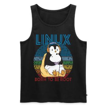 Gamer Root Retro Penguin Linux Nerd Programmer Gee - Männer Premium Bio Tank Top - Schwarz - Vorne - AI Model Male 178 light (178cm)