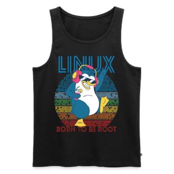 Root Party Penguin Retro Linux Cool Nerd Programs - Men's Premium Organic Tank Top - black - Front - AI Model Male 178 light (178cm)