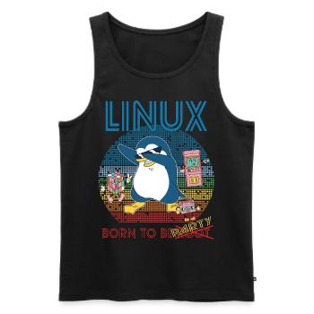 Retro Gamer Linux né pour être Root Geek Admin Pengu - Débardeur bio Premium Homme - noir - Devant - AI Model Male 178 light (178cm)
