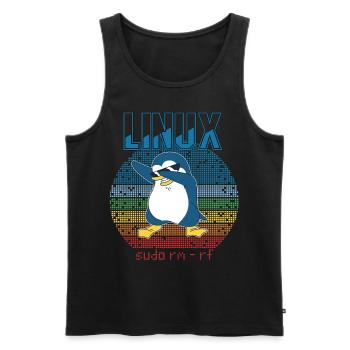 Linux sudo root geek admin pingouin nerd programmeur - Débardeur bio Premium Homme - noir - Devant - AI Model Male 178 light (178cm)