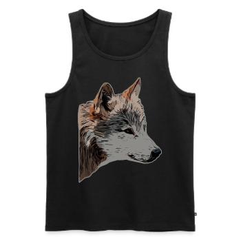 Tête de loup motif d’animal sauvage imprimé avec loup - Débardeur bio Premium Homme - noir - Devant - AI Model Male 178 light (178cm)