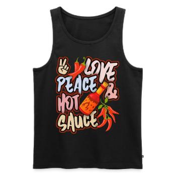 Pepperoni, pepper hot sauce, peace-and-love - Men's Premium Organic Tank Top - black - Front - AI Model Male 178 light (178cm)