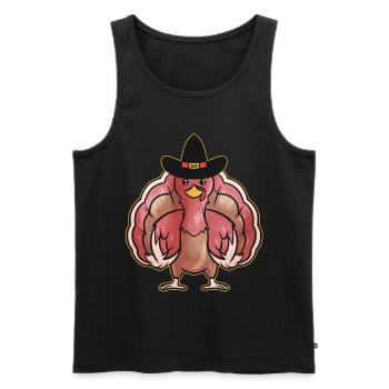 Kawaii Comic Turkey with Pilgrims Hat on - Men's Premium Organic Tank Top - black - Front - Michal (187cm)