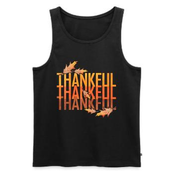 Logo Thankful Vintage Brown Leaves Thankful pour - Débardeur bio Premium Homme - noir - Devant - Michal (187cm)