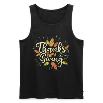 Handwritten Logo Brown Leaves Thanksgiving - Männer Premium Bio Tank Top - Schwarz - Vorne - Michal (187cm)