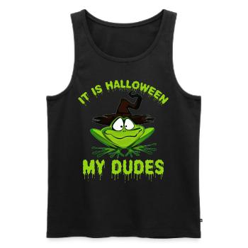 Frog Meme C’est Halloween mes mecs - Débardeur bio Premium Homme - noir - Devant - AI Model Male 178 light (178cm)