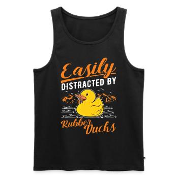 Facilement distrait par Rubber Ducks Rubber Duck - Débardeur bio Premium Homme - noir - Devant - AI Model Male 178 light (178cm)