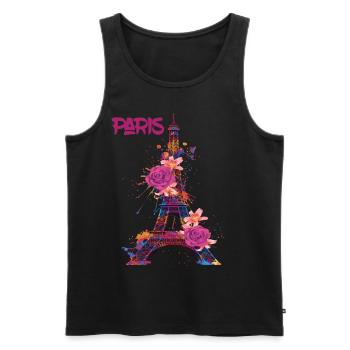 Paris-Roses-Tour Eiffel-Souvenir-France-Français - Débardeur bio Premium Homme - noir - Devant - Michal (187cm)