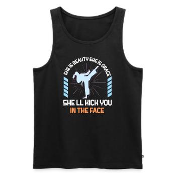 She Is Beauty She Is Grace She Will Kick You In - Männer Premium Bio Tank Top - Schwarz - Vorne - AI Model Male 178 light (178cm)