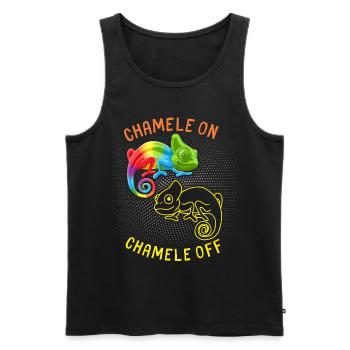 Chameleon funny saying, Pun Chamele On - Men's Premium Organic Tank Top - black - Front - AI Model Male 178 light (178cm)