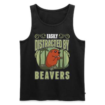 Easily distracted by Beavers Biber - Männer Premium Bio Tank Top - Schwarz - Vorne - Michal (187cm)