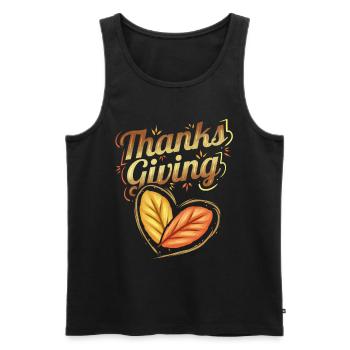 Merci Giving Logo Feuilles brunes Automne - Débardeur bio Premium Homme - noir - Devant - AI Model Male 178 light (178cm)