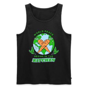 Vegan Veganer World Peace Starts In The Kitchen - Männer Premium Bio Tank Top - Schwarz - Vorne - AI Model Male 178 light (178cm)