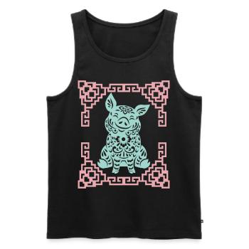 Année du Cochon, horoscope chinois Chine - Débardeur bio Premium Homme - noir - Devant - Michal (187cm)