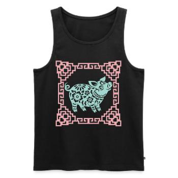 Année du Cochon, horoscope chinois Chine - Débardeur bio Premium Homme - noir - Devant - AI Model Male 178 light (178cm)