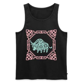 Année du Buffle, horoscope chinois Chine - Débardeur bio Premium Homme - noir - Devant - AI Model Male 178 light (178cm)