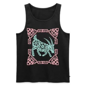 Année de la Chèvre, horoscope chinois Chine - Débardeur bio Premium Homme - noir - Devant - AI Model Male 178 light (178cm)