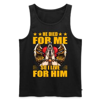He died for me so I live for him - Männer Premium Bio Tank Top - Schwarz - Vorne - AI Model Male 178 light (178cm)