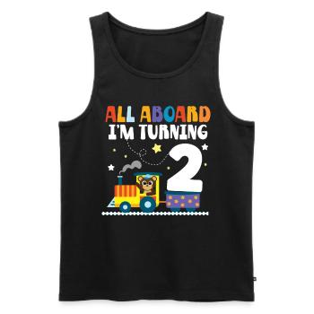 2 anniversaire All Aboard en tuning 2 2 ans - Débardeur bio Premium Homme - noir - Devant - AI Model Male 178 light (178cm)