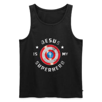 Jésus est mon super-héros - Débardeur bio Premium Homme - noir - Devant - Michal (187cm)