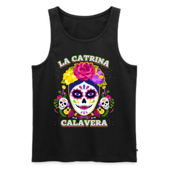 La-Catrina, Catrina-Calavera, Dia-de-los-Muertos - Débardeur bio Premium Homme - noir - Devant - AI Model Male 178 light (178cm)
