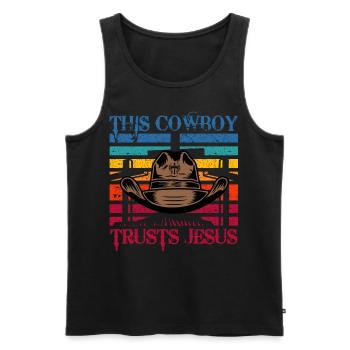 Ce cow-boy fait confiance à Jésus - Débardeur bio Premium Homme - noir - Devant - AI Model Male 178 light (178cm)