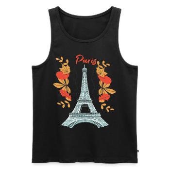 Paris avec les feuilles d’automne Tour Eiffel en automne Fran - Débardeur bio Premium Homme - noir - Devant - AI Model Male 178 light (178cm)