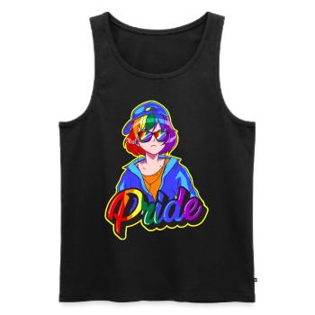 Gay Pride Japonais Cool Anime Girl Reg - Débardeur bio Premium Homme - noir - Devant - AI Model Male 178 light (178cm)