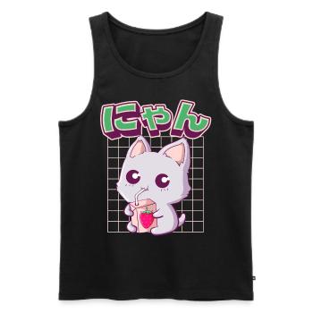 Kawaii Cat Lait de fraise japonais - Débardeur bio Premium Homme - noir - Devant - Michal (187cm)
