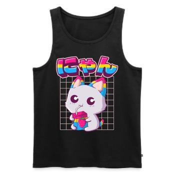 Pansexual Pride Kawaii Cat Lait de fraise Pansex - Débardeur bio Premium Homme - noir - Devant - Michal (187cm)