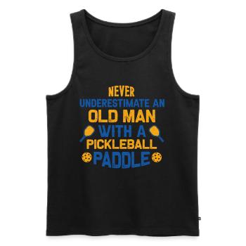Ne sous-estimez jamais le vieil homme avec une pagaie de pickleball - Débardeur bio Premium Homme - noir - Devant - Michal (187cm)