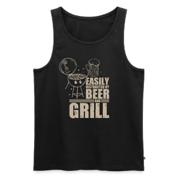 Easily Distracted by Beer and Grill Grilling BBQ - Men's Premium Organic Tank Top - black - Front - AI Model Male 178 light (178cm)