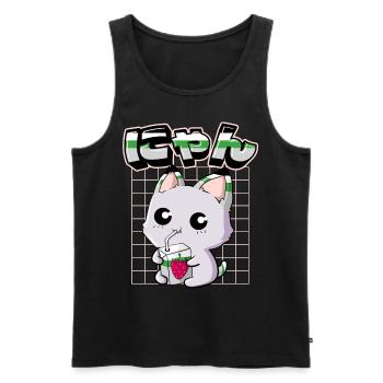 Demiromantic Pride Kawaii Cat Strawberry Milk - Men's Premium Organic Tank Top - black - Front - Michal (187cm)