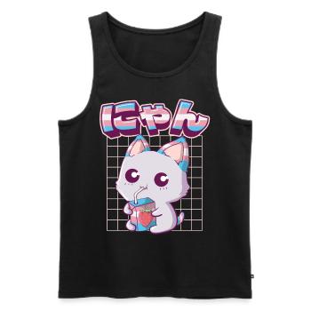 Fierté transgenre Kawaii Chat Lait de fraise Trans - Débardeur bio Premium Homme - noir - Devant - Michal (187cm)