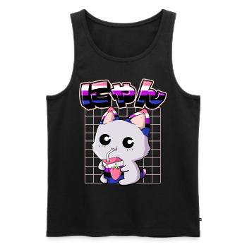 Genderfluid Stolz Kawaii Katze Erdbeermilch - Männer Premium Bio Tank Top - Schwarz - Vorne - AI Model Male 178 light (178cm)