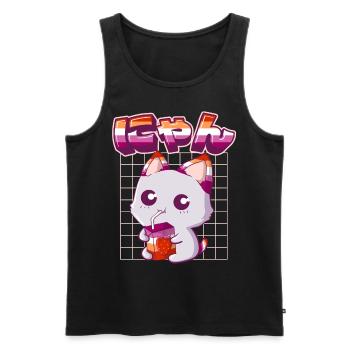 Lesbian Pride Gay Kawaii Cat Fraise - Débardeur bio Premium Homme - noir - Devant - Michal (187cm)