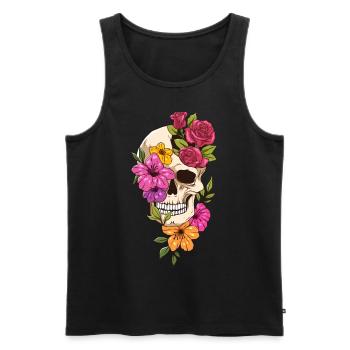 Bloomcore Esthétique Gothique Crâne Rose Fleur - Débardeur bio Premium Homme - noir - Devant - Michal (187cm)