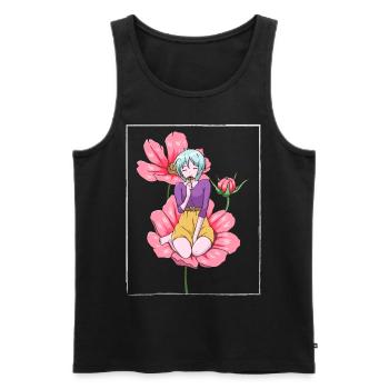 Bloomcore Esthétique Anime Filles Fleurs Cottage - Débardeur bio Premium Homme - noir - Devant - Michal (187cm)