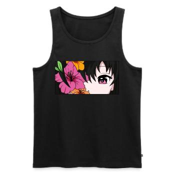 Bloomcore Esthétique Anime Fille Yeux Flower Co - Débardeur bio Premium Homme - noir - Devant - Michal (187cm)