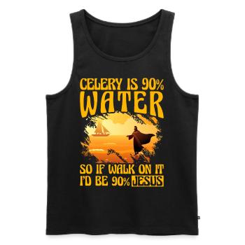 Céleri nous 90% d’eau, donc si je marchais dessus, je serais Jésus - Débardeur bio Premium Homme - noir - Devant - AI Model Male 178 light (178cm)