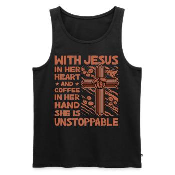 Christianisme Jésus Café Drôle de dicton - Débardeur bio Premium Homme - noir - Devant - AI Model Male 178 light (178cm)