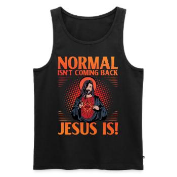 Normal ne revient pas Jésus est - Débardeur bio Premium Homme - noir - Devant - AI Model Male 178 light (178cm)