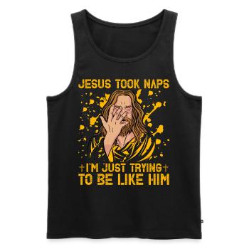 Jésus a fait des siestes J’essaie juste d’être comme lui - Débardeur bio Premium Homme - noir - Devant - AI Model Male 178 light (178cm)