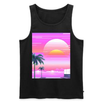 Vaporwave Sun Synthwave Sunset Palms - Men's Premium Organic Tank Top - black - Front - Michal (187cm)