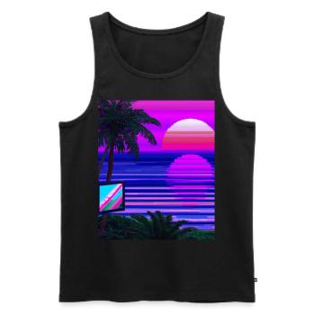 Vaporwave Sun Synthwave Sunset Palms - Men's Premium Organic Tank Top - black - Front - Michal (187cm)