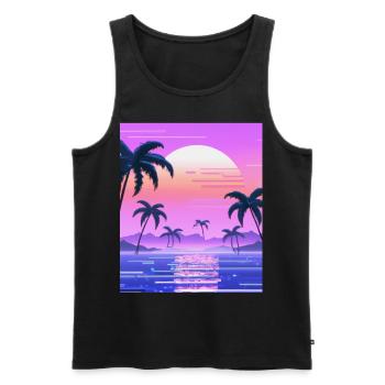 Vaporwave Sun Synthwave Sunset Palms - Men's Premium Organic Tank Top - black - Front - Michal (187cm)