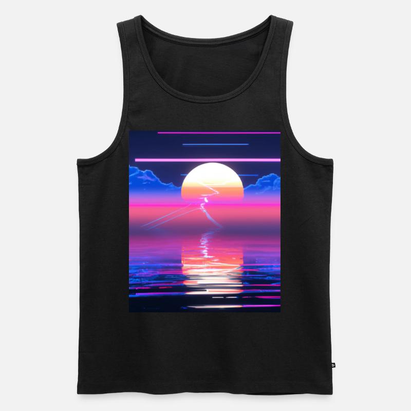Vaporwave Sun Synthwave Sunset - Débardeur bio Premium Homme - noir