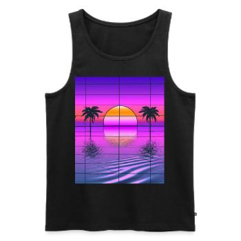 Vaporwave Sun Synthwave Sunset Palms - Men's Premium Organic Tank Top - black - Front - Michal (187cm)