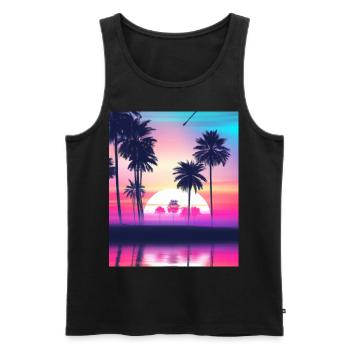 Vaporwave Sun Synthwave Sunset Palms - Men's Premium Organic Tank Top - black - Front - Michal (187cm)